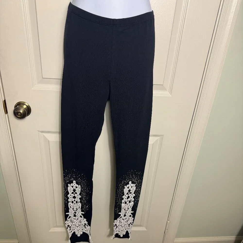 VENUS Black Embellished Lace Hem Leggings – Size XS (New with Extra Rhinestones) - Picture 1 of 6
